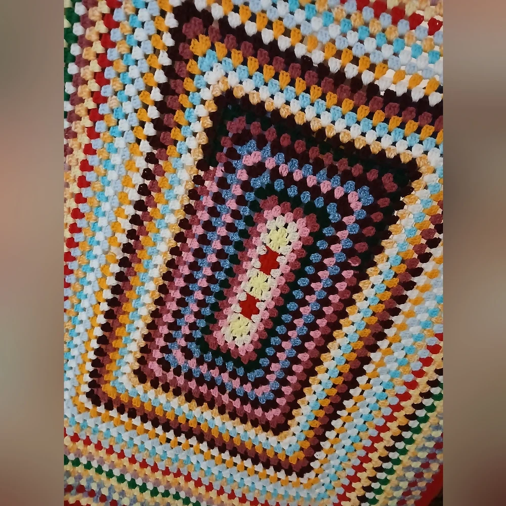 Vintage Colorful Crochet Spirak Granny Square Blanket - Picture 2 of 5